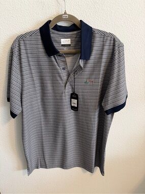Greg Norman Collection Navy & White Striped Polo